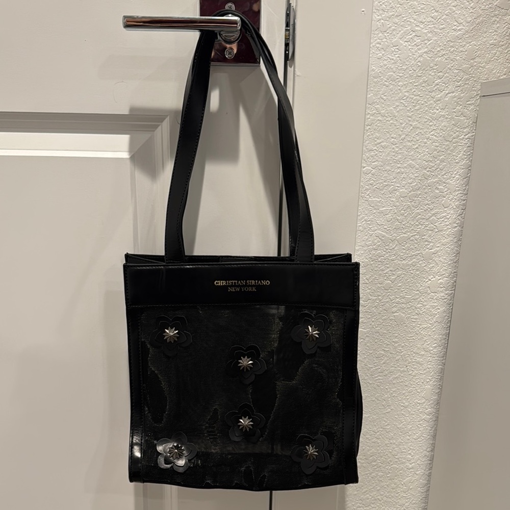 Chic Black Floral Tote Mesh Bag